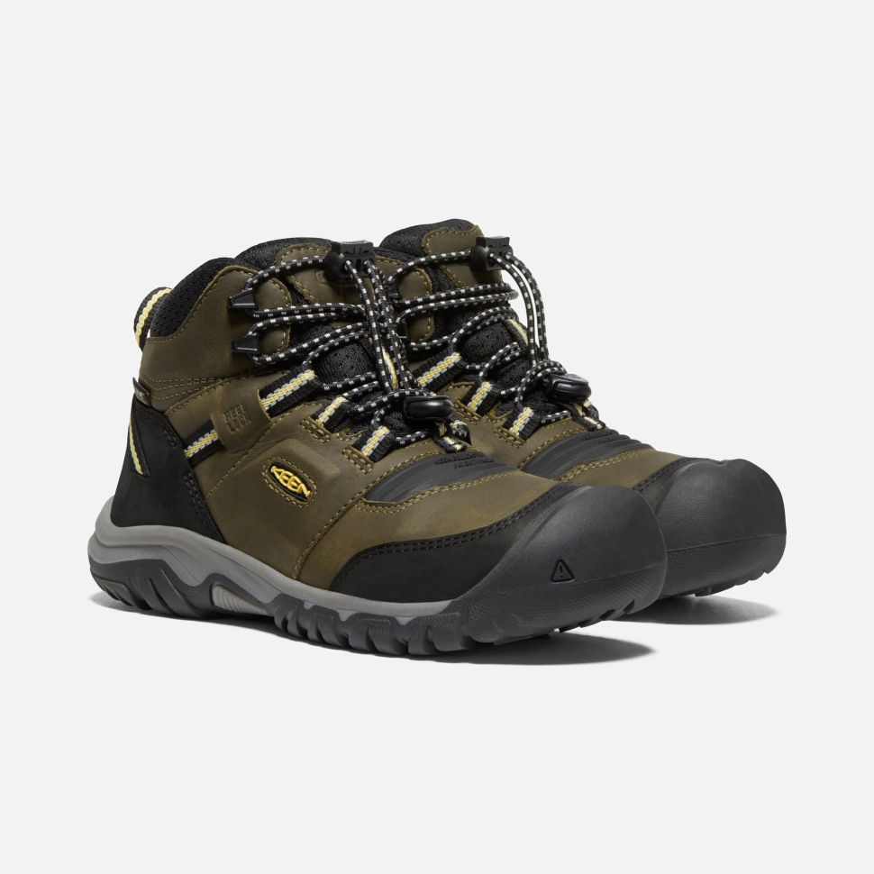 Dark Olive-Dusky Citron Big Kids' Ridge Flex Waterproof Boot Keen - Image 6